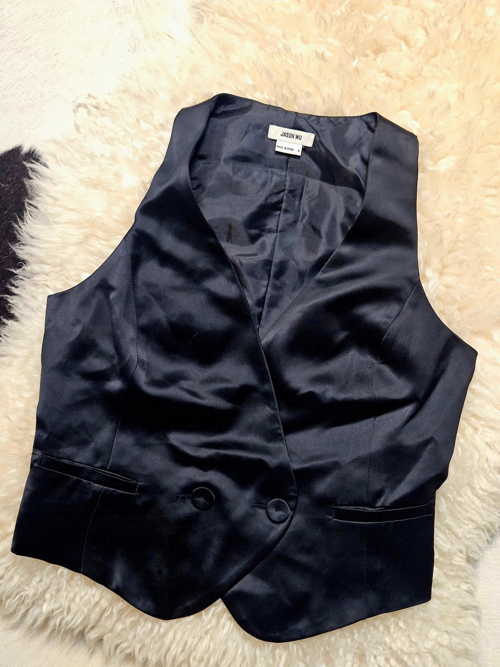 Jason Wu Designer Black Satin Vest Sz 4